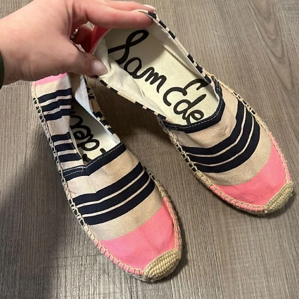 NEW Sam Edelman Women's Verona Striped Espadrille Slip-On Shoes Tan & Pink Size